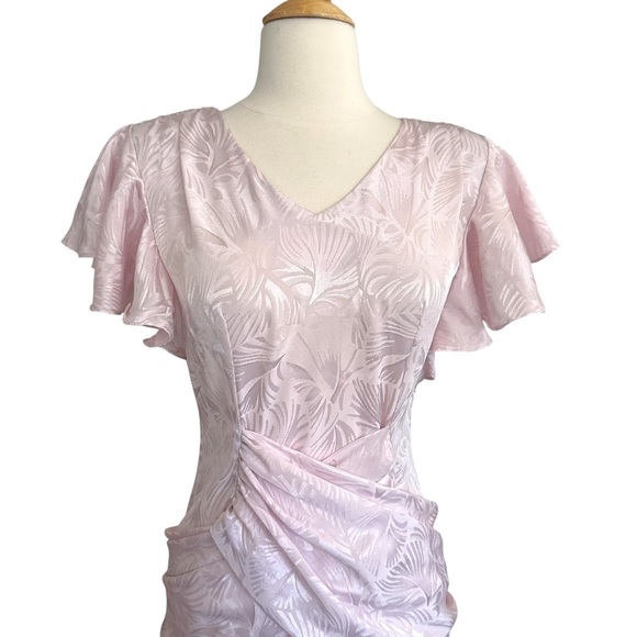 Vintage 80s All That Jazz Powder Pink Party Dress Flutter Sleeves Bow Back - Picture 4 of 16